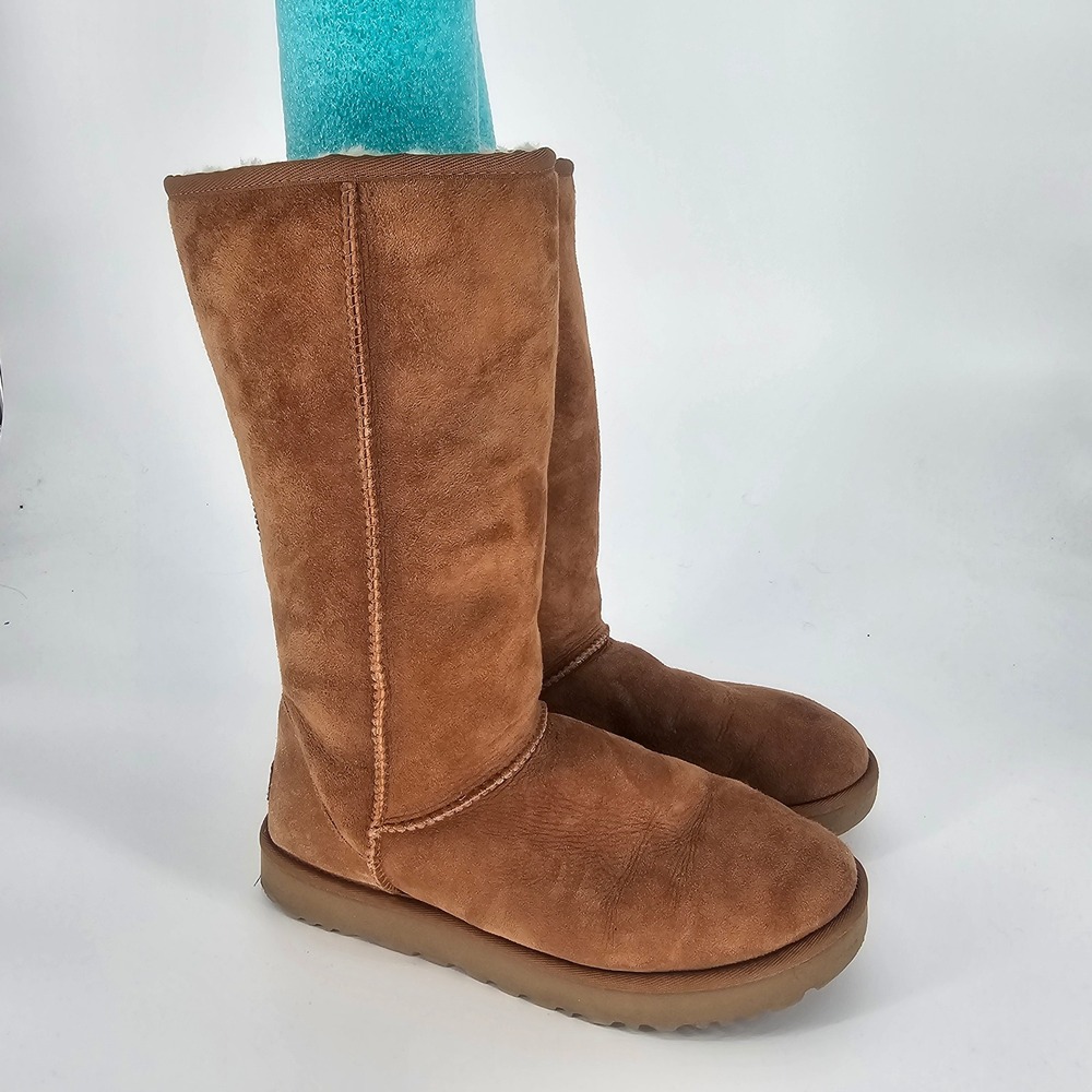 UGG Australia Classic Tall II Tasman Braid Suede Shearling Boots 10 Chestnut - Picture 3 of 10